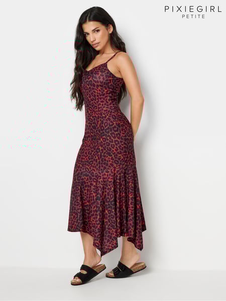 PixieGirl Petite Red Leopard Animal Print Asymmetric Maxi Dress (AA3204) | € 55