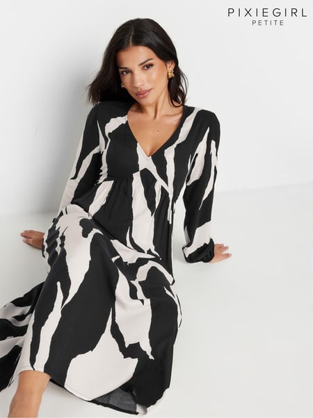 PixieGirl Petite Black Abstract Print Smock Maxi Dress (AA3224) | € 61