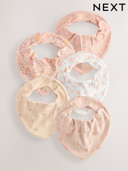 Apricot Ditsy Baby Dribble Bibs 5 Pack (AA3558) | € 17
