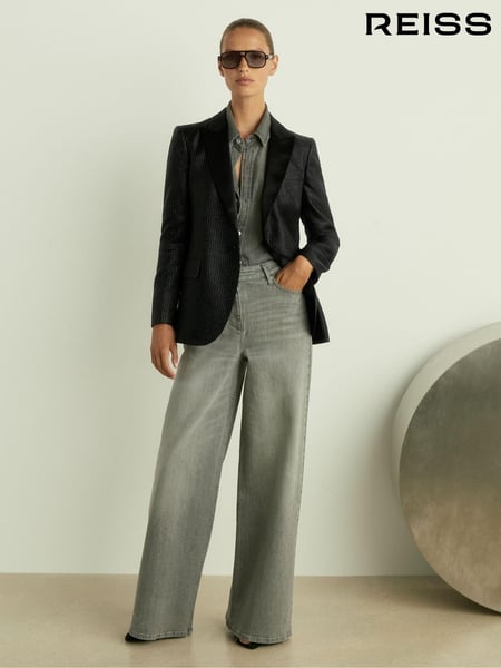 Reiss Black Minnie Single-Breasted Lamé-Stripe Tuxedo Jacket (AA3650) | € 418