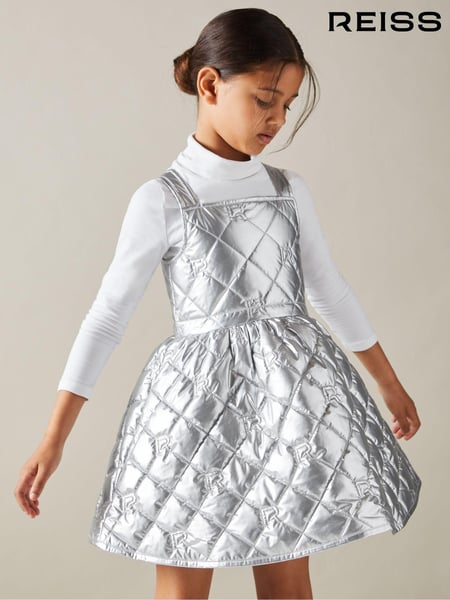 Reiss Silver Joey 9-13 yrs Quilted Metallic Flared Dress (AA3656) | € 103