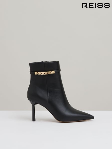 Reiss Black Emily Leather Chain Embellished Ankle Boots (AA3751) | € 387
