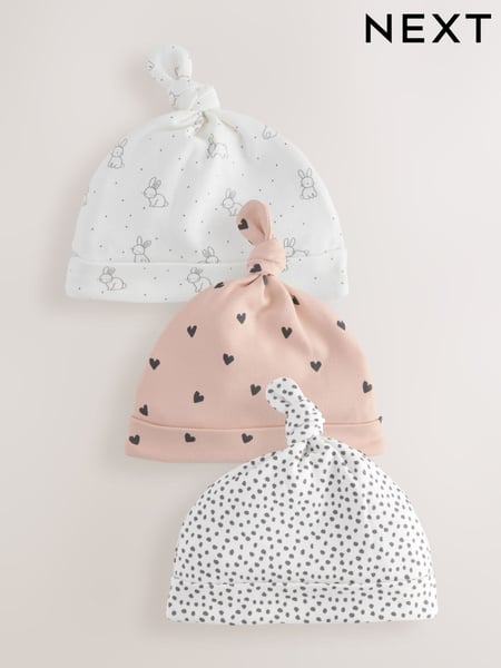 Black/White Bunny 100% Cotton Tie Top Baby Hats 3 Pack (0-12mths) (AA3785) | € 8