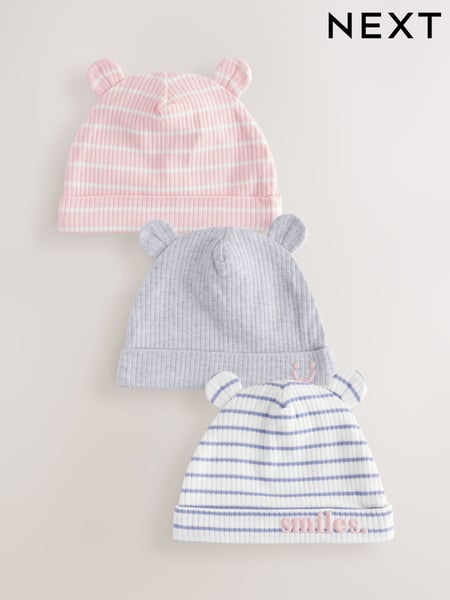 Pink/Grey Baby Beanie 100% Cotton Hats 3 Pack (0-18mths) (AA3786) | € 10