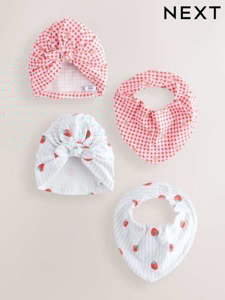 Red Strawberry Baby Turban and Dribble Bibs 4 Piece Set (0mths-2yrs) (AA3787) | € 14