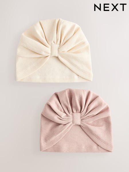 Neutral Baby Bow Turban 100% Cotton Hats 2 Pack (0mths-2yrs) (AA3788) | € 8