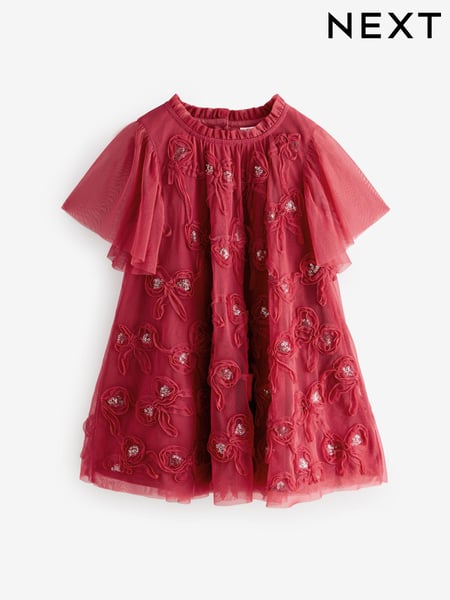 Red Mesh Flower Print  Dress (3mths-7yrs) (AA3795) | € 9 - € 10