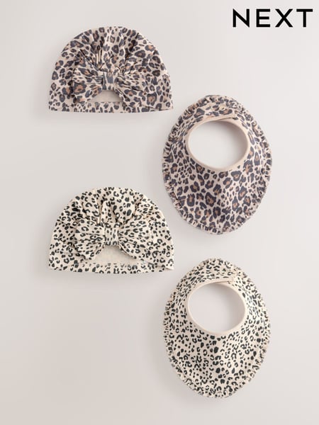 Animal Print Baby Turbans and Dribble Bibs 4 Piece Set (0mths-2yrs) (AA3810) | € 14