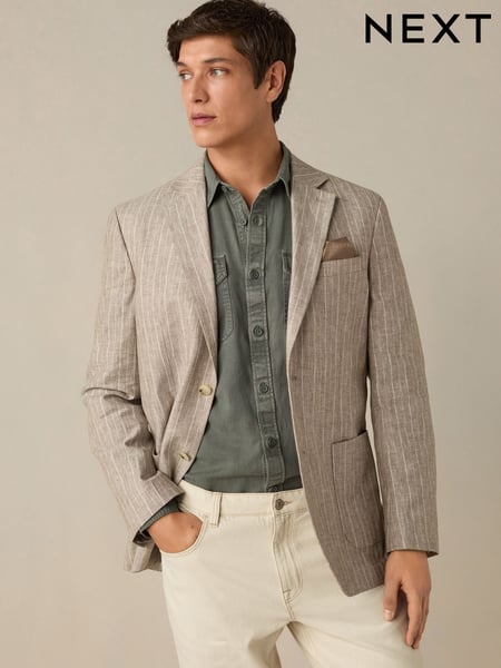 Neutral Cotton Linen Blend Stripe Blazer (AA3812) | € 148