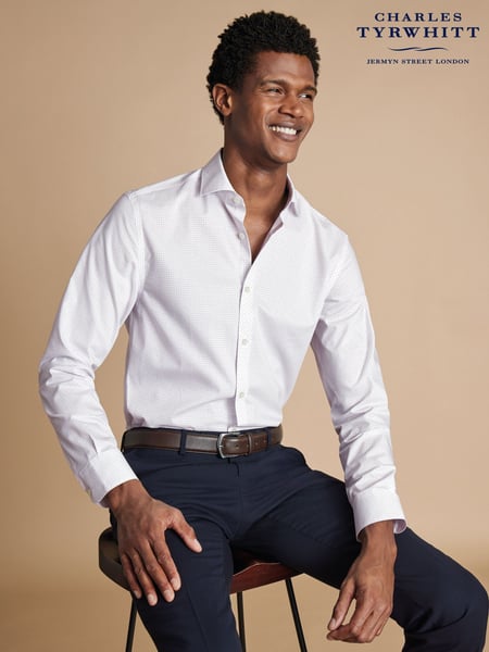 Charles Tyrwhitt White Slim Fit Non Iron Petal Print 100% Cotton Shirt (AA3965) | € 109