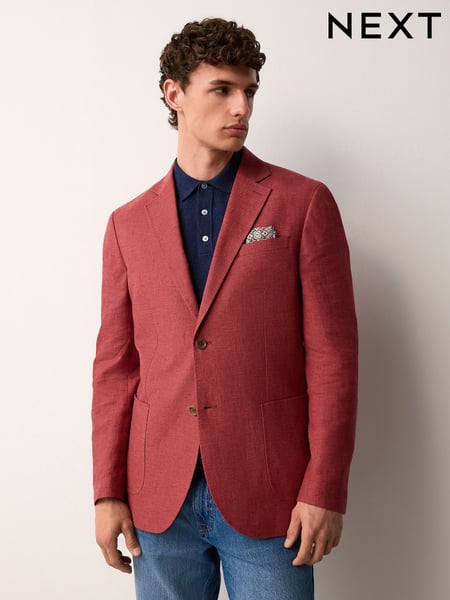 Coral Pink Regular Fit Textured Linen Blend Blazer (AA4086) | € 133