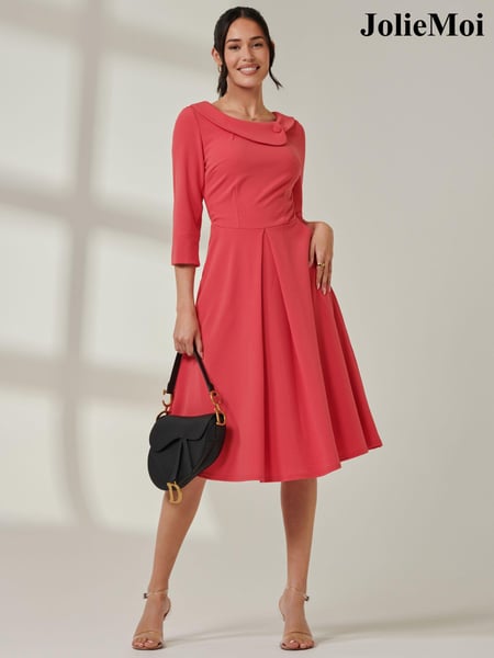Jolie Moi Pink Fold Neckline Sleeved Midi Dress (AA4389) | € 122
