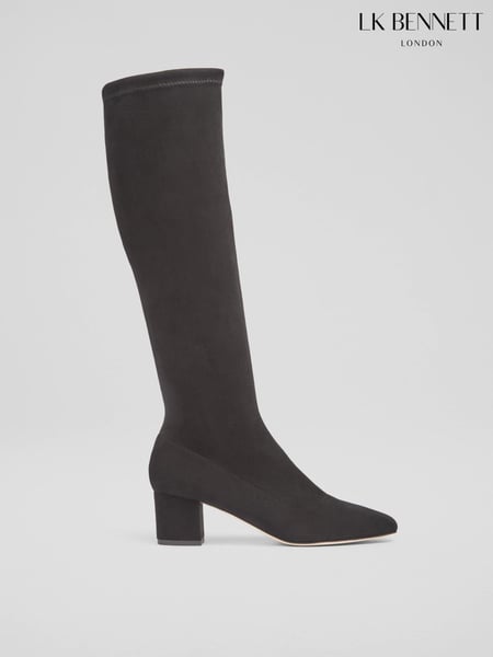 LK Bennett Eldon Block Heel Stretch Knee Black Boots (AA4462) | € 825