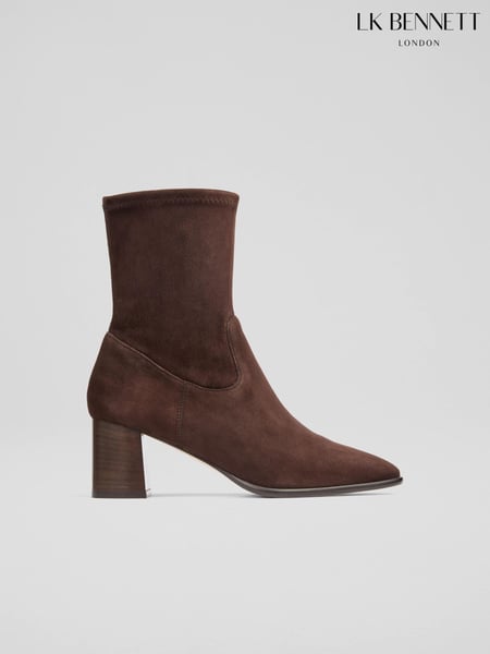 LK Bennett Harp Espresso Block Heel Stretch Ankle Brown Boots (AA4473) | € 622