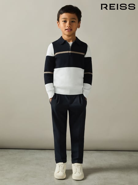 Reiss Navy/White/Camel Tokyo 9-13 yrs Colour-Block Half-Zip Polo Shirt (AA4986) | € 66