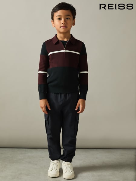 Reiss Navy/Bordeaux/White Tokyo 9-13 yrs Colour-Block Half-Zip Polo Shirt (AA5001) | € 66