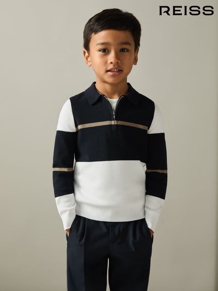 Reiss Navy/White/Camel Tokyo 3-9 yrs Colour-Block Half-Zip Polo Shirt (AA5005) | € 59