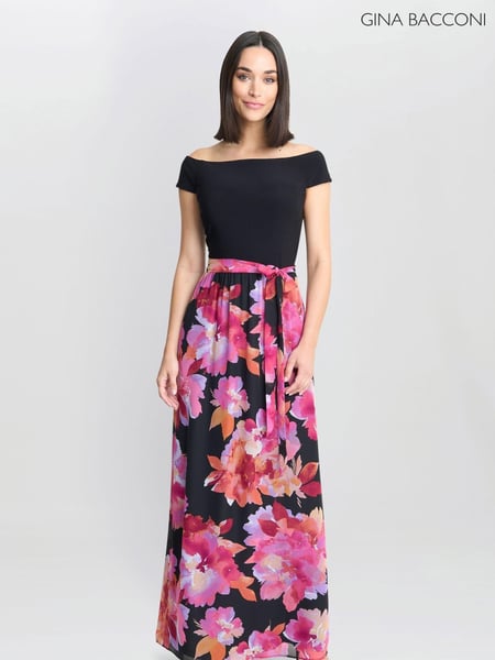 Gina Bacconi Ruth Printed Maxi Black Dress With Jersey Bodice (AA5325) | € 175