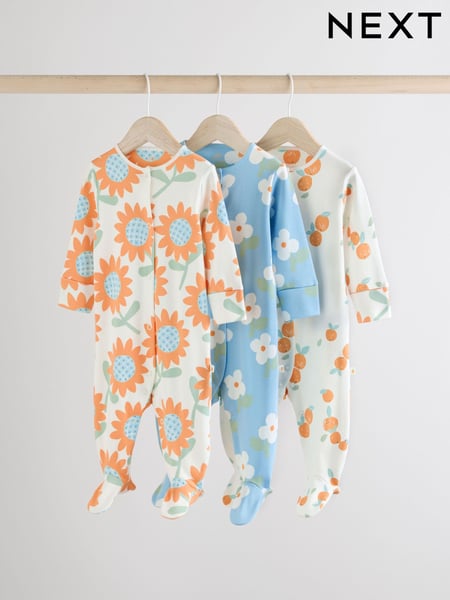Blue/Orange 100% Cotton Baby Sleepsuits 3 Pack (0mths-2yrs) (AA5436) | € 26 - € 28