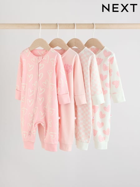 Pink Baby Two Way Zip Footless 100% Cotton Sleepsuits 4 Pack (0mths-3yrs) (AA5448) | € 35 - € 38