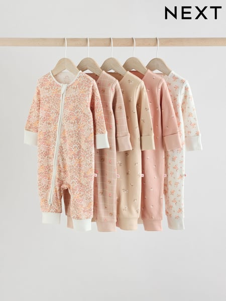 Neutral 100% Cotton Baby Two Way Zip Sleepsuits 5 Pack (0mths-3yrs) (AA5452) | € 47 - € 50