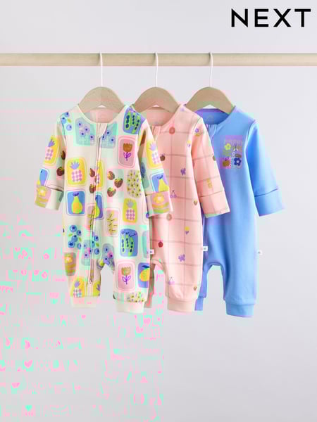 Multi 100% Cotton Two Way Zip Baby Footless Sleepsuits 3 Pack (0mths-3yrs) (AA5455) | € 27 - € 30