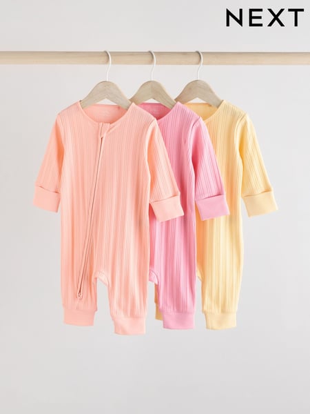 Multi 100% Cotton Rib Baby Two Way Zip Sleepsuits 3 Pack (0mths-3yrs) (AA5456) | € 23 - € 26