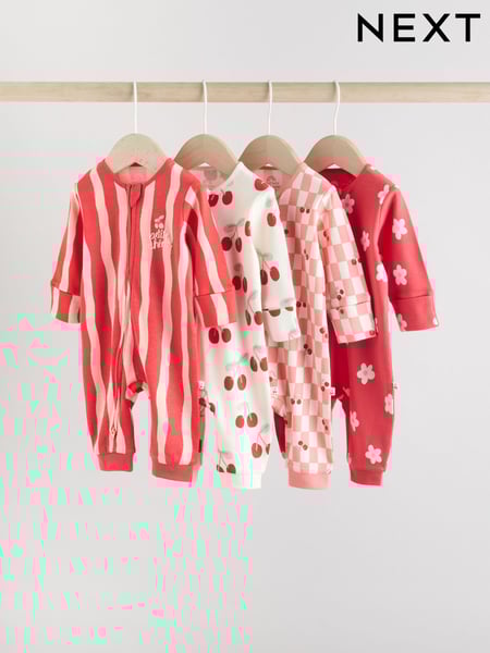 Red Cherry Baby Two Way Zip Footless 100% Cotton Sleepsuits 4 Pack (0mths-3yrs) (AA5457) | € 35 - € 38