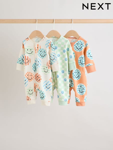 Orange 3 Pack Two Way Zip 100% Cotton Baby Sleepsuits (0mths-3yrs) (AA5954) | € 27 - € 30