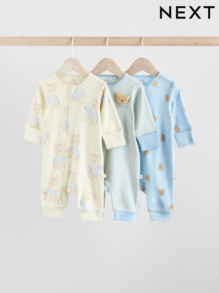 Blue 3 Pack Bear Baby Sleepsuits (0-2yrs) (AA5955) | € 28 - € 31