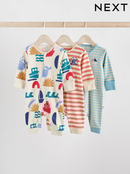 Red/Blue Two Way Zip Baby Sleepsuits 3 Pack (0mths-3yrs) (AA5957) | € 27 - € 30