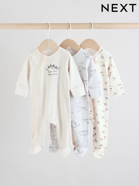Grey 100% Cotton Two Way Zip Baby Sleepsuits 3 Pack (0-2yrs) (AA5959) | € 28 - € 31