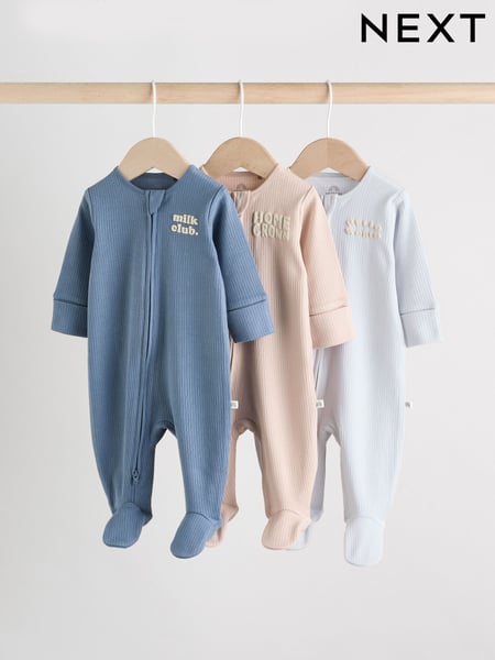 Blue 3 Pack Baby Slogan 100% Cotton Sleepsuits (0-2yrs) (AA5963) | € 27 - € 30