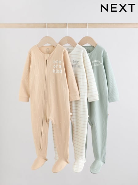 Mint Green Two Way Zip Baby Sleepsuits 3 Pack (0-2yrs) (AA6202) | € 28 - € 31