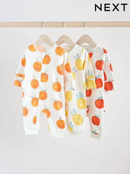 Multi Baby Two Way Zip Fruit Footless 100% Cotton Sleepsuits 3 Pack (0mths-3yrs) (AA6205) | € 27 - € 30