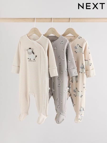 Grey 3 Pack Zebra 100% Cotton Baby Sleepsuits (0-2yrs) (AA6210) | € 28 - € 31