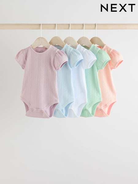 Pastels Short Sleeve Pointelle Baby Bodysuits 5 Pack (AA6290) | € 20 - € 23