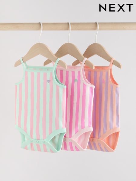 Multi stripe Strappy Vest Baby 100% Cotton Bodysuits 3 Pack (AA6291) | € 13 - € 16