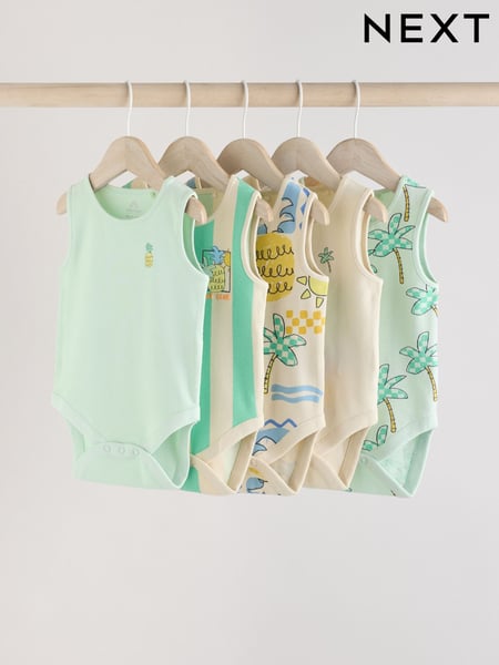 Green Stripe/ Pineapple Print Vest Baby Bodysuits 5 Pack (AA6354) | € 23 - € 26