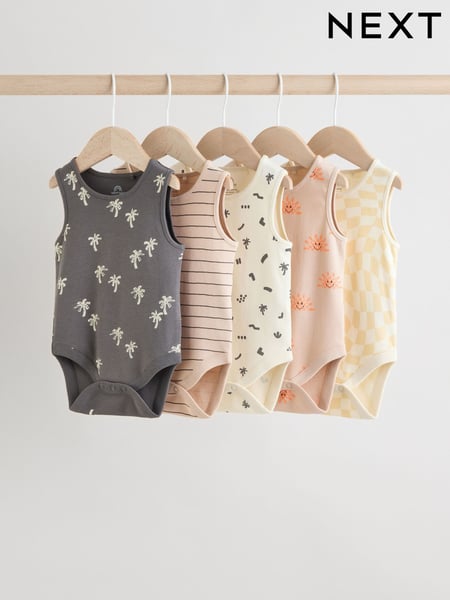 Monochrome/Cream Tropical Print Baby Vest Bodysuits 5 Pack (AA6371) | € 23 - € 26