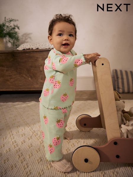Green/ Pink Strawberry Print Baby Top and Wide Leg Trousers 2 Piece Set (0mths-2yrs) (AA6491) | € 16 - € 18
