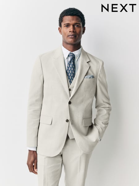Ecru Tailored Fit Linen Blend Texture Suit Jacket (AA6525) | € 148