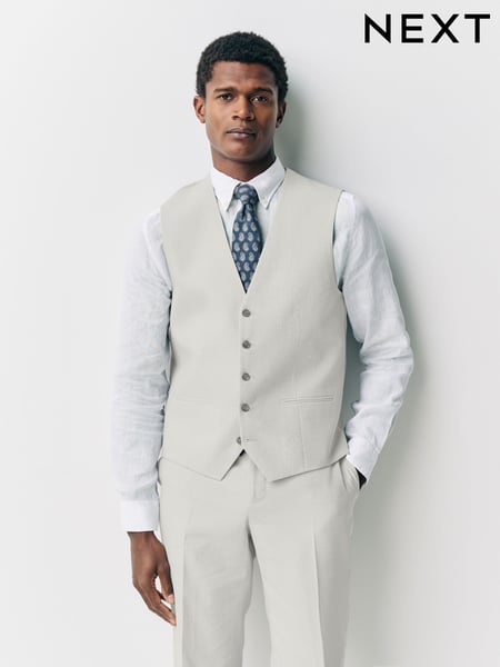 Ecru Textured Linen Suit Waistcoat (AA6527) | € 67