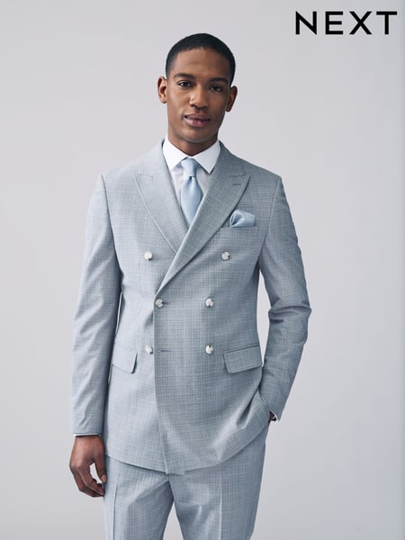 Light Blue Double Breasted Check Suit Jacket (AA6535) | € 148