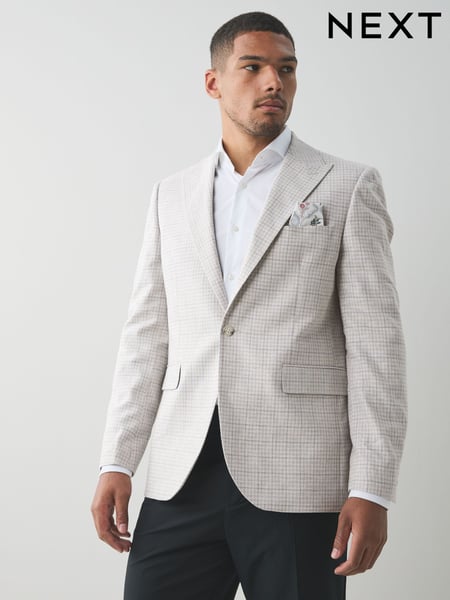 Grey Linen Blend Check Tailored Suit Jacket (AA6542) | € 164
