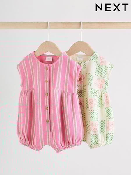 Green and Pink Printed Baby Jersey Rompers 2 Pack (AA6653) | € 23 - € 28