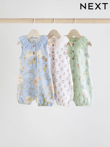 Blue/Pink Baby Printed Rompers 3 Pack (AA6656) | € 28 - € 34