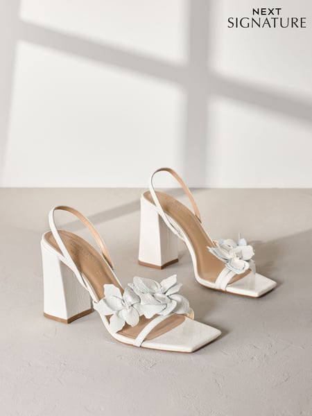 Ivory Signature Premium Leather Flower Detail Square Block Heel Sandals (AA6899) | € 124