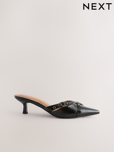 Black Forever Comfort® Point Eyelet Kitten Mules (AA6919) | € 52