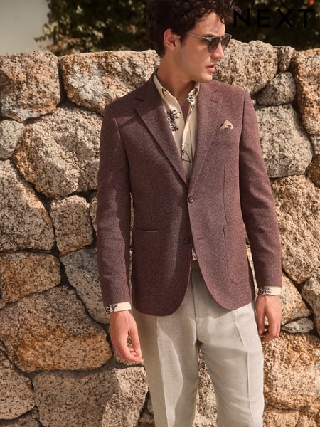 Rust Brown Slim Fit Nova Fides Italian Fabric Textured Cotton Blend Blazer (AA7113) | € 178